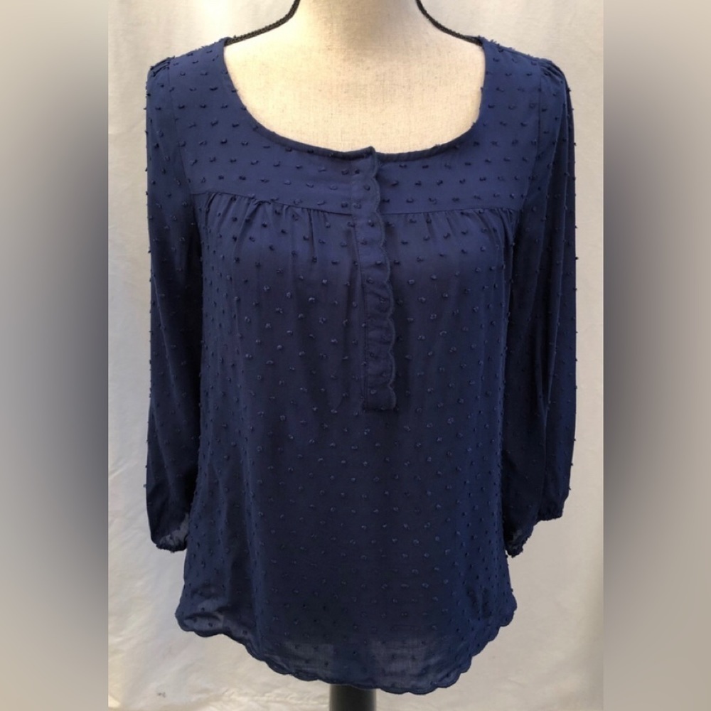 Anthropologie Maeve Emmaline Top Size 4 Blue Swiss Clip Dot Textured Blouse